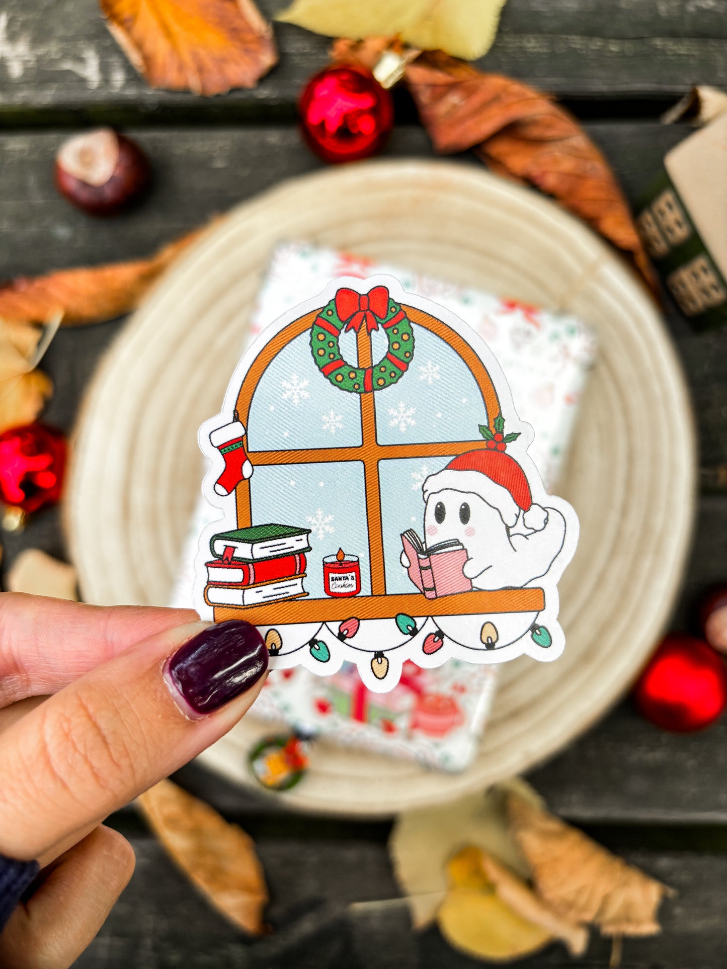 Christmas Bookish Window Vinyl Sticker