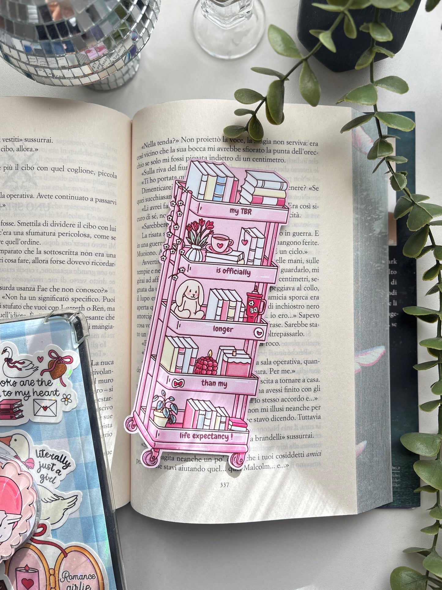 Coquette TBR Cart die-cut bookmark