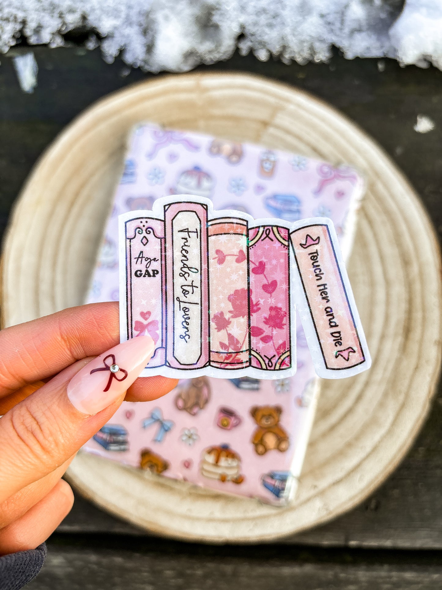 Pink book pile vinyl sticker