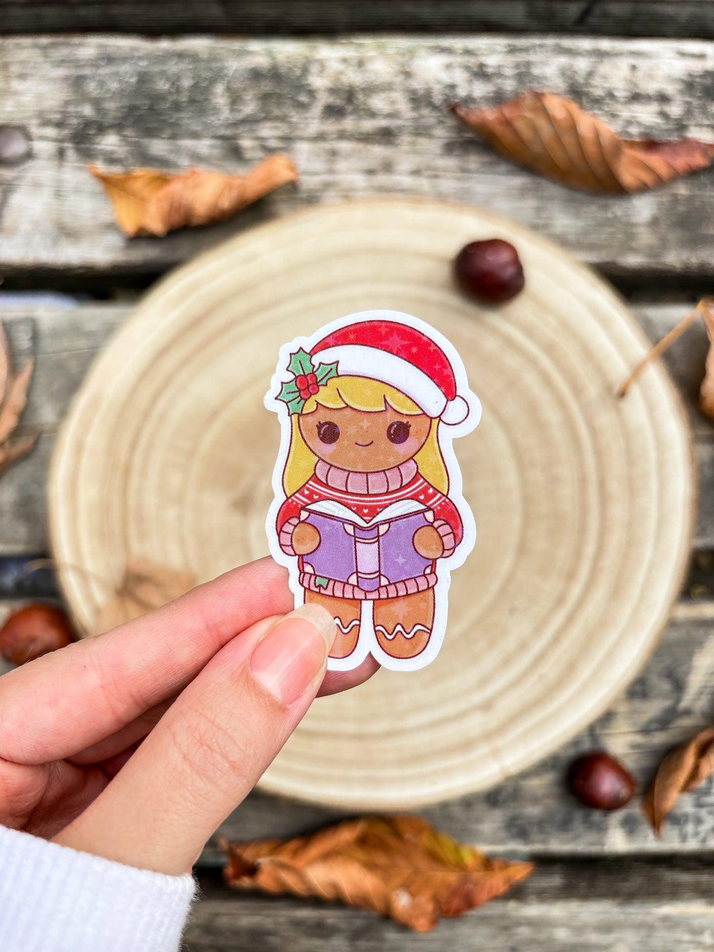 Cute bookish gingerbread vinyl Sticker Christmas kindle sticker