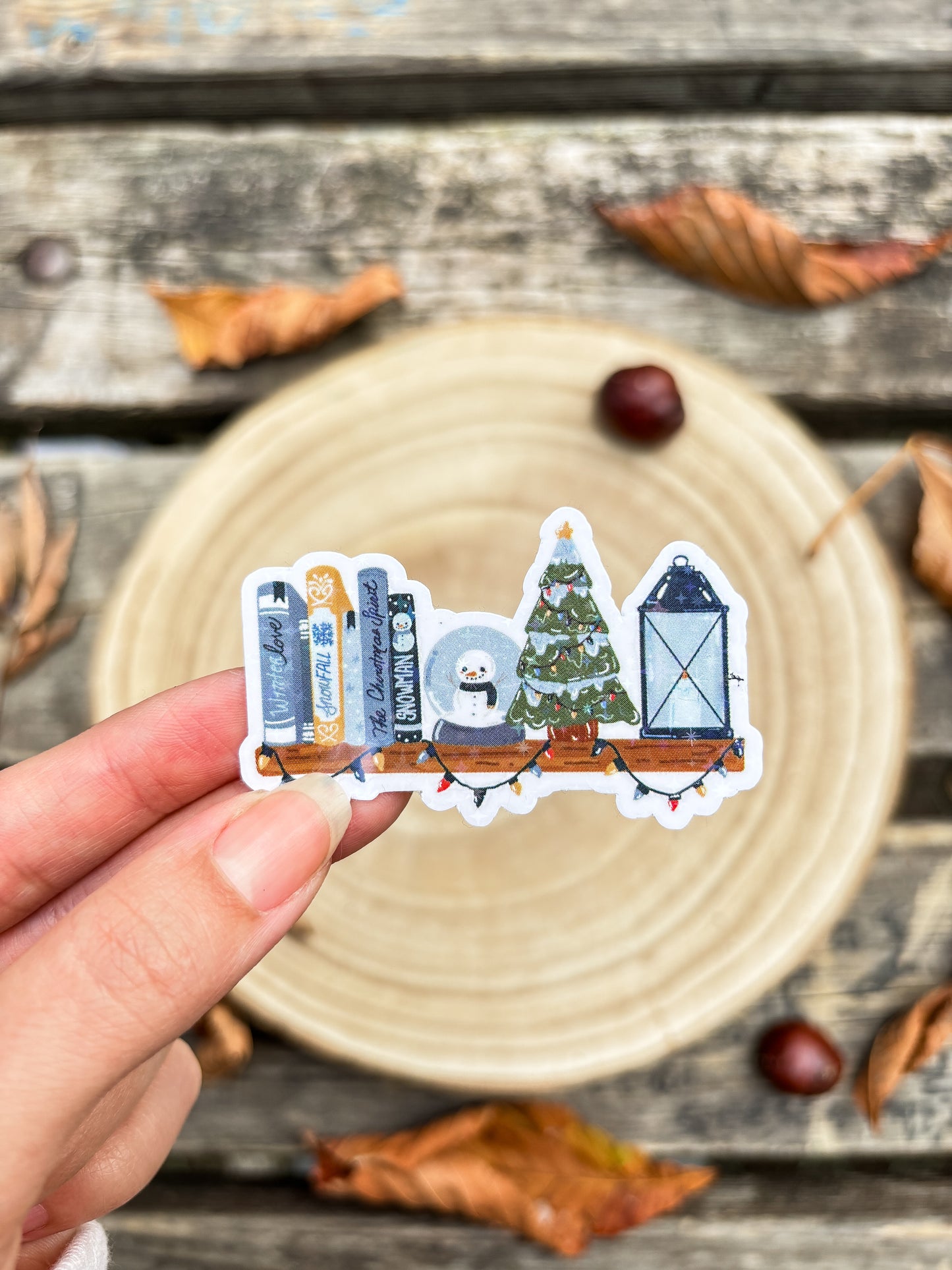 Winter bookshelf vinyl Sticker Christmas kindle sticker