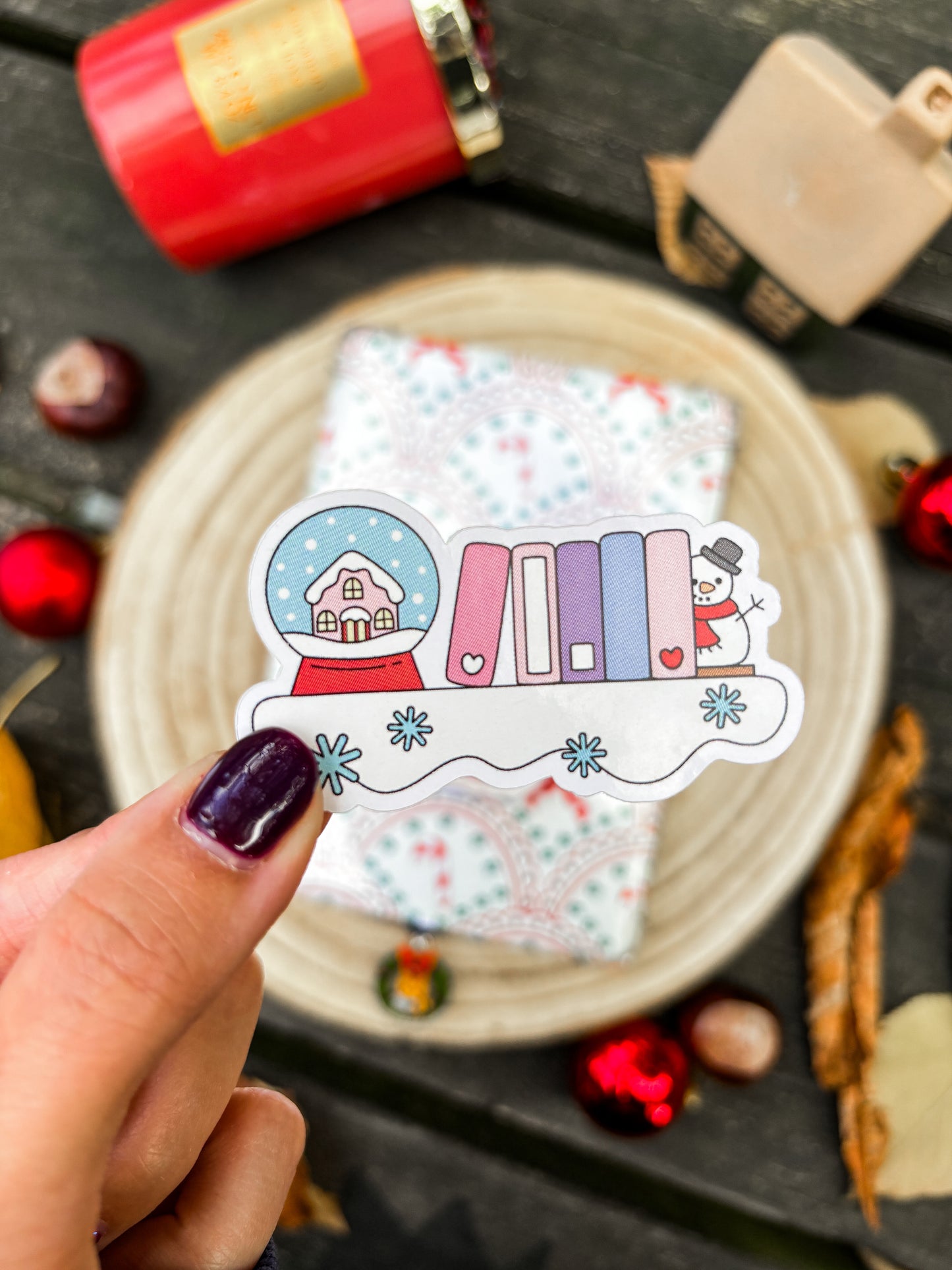 Winter Bookshelf Vinyl Sticker