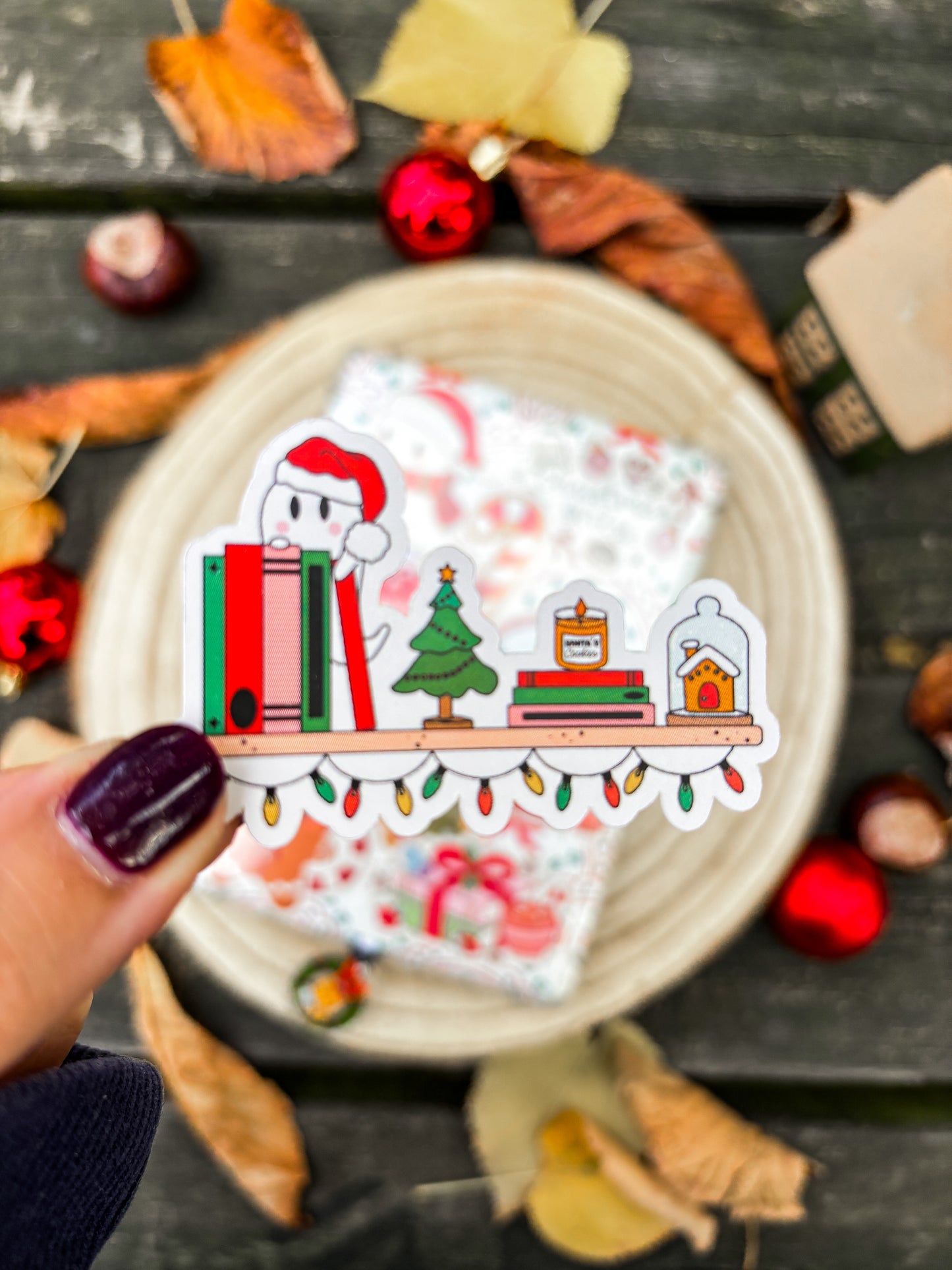 Christmas Bookshelf Vinyl Sticker