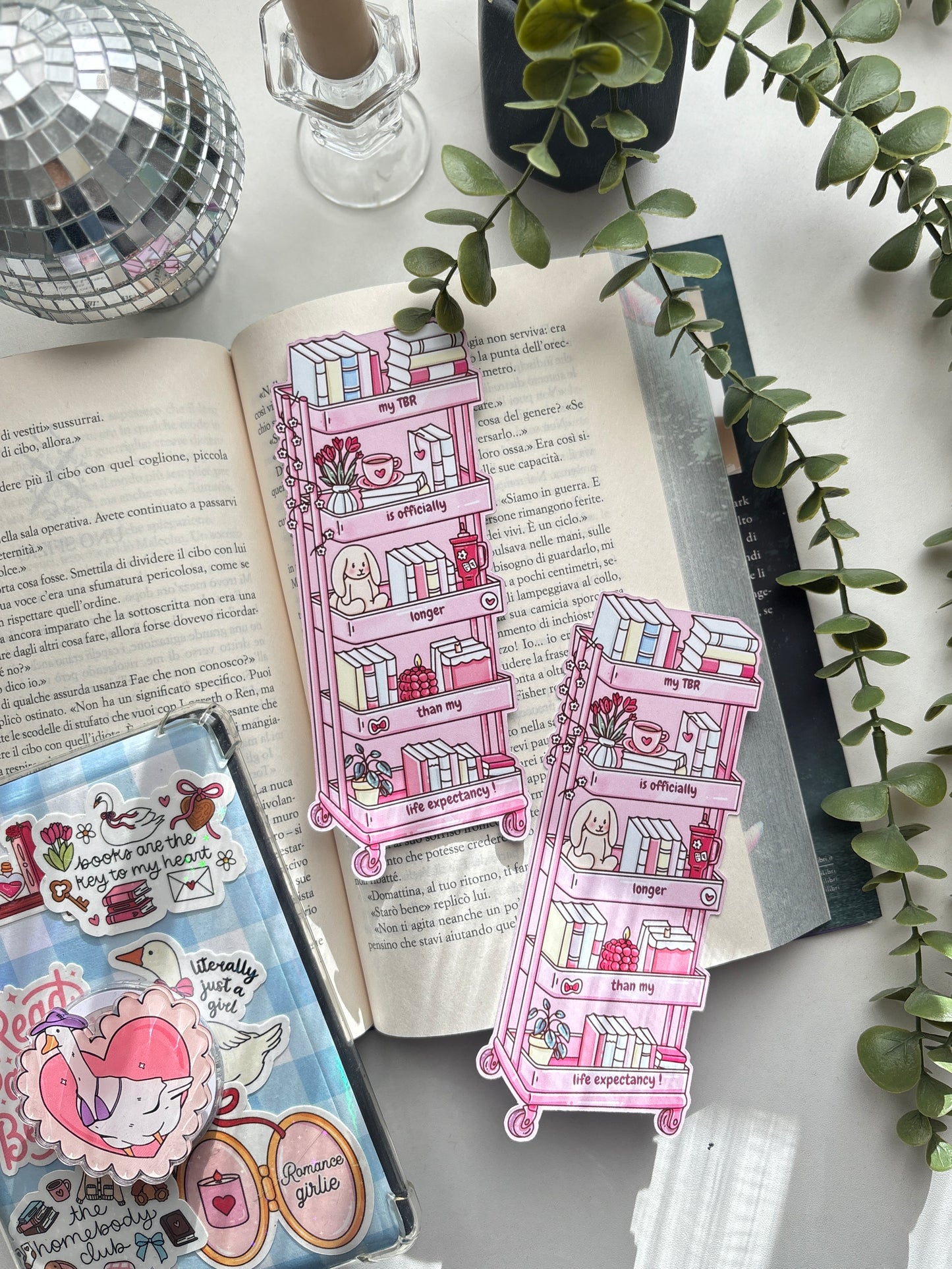 Coquette TBR Cart die-cut bookmark