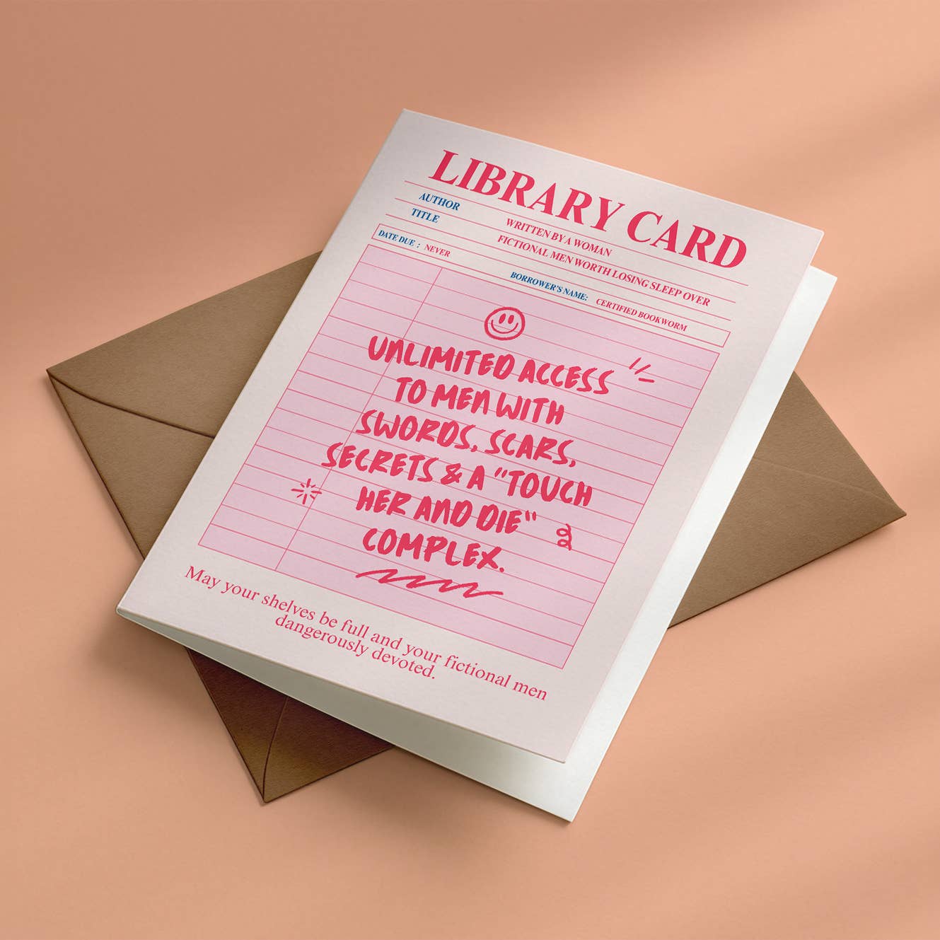 Bookish greeting card• library card, dark romance