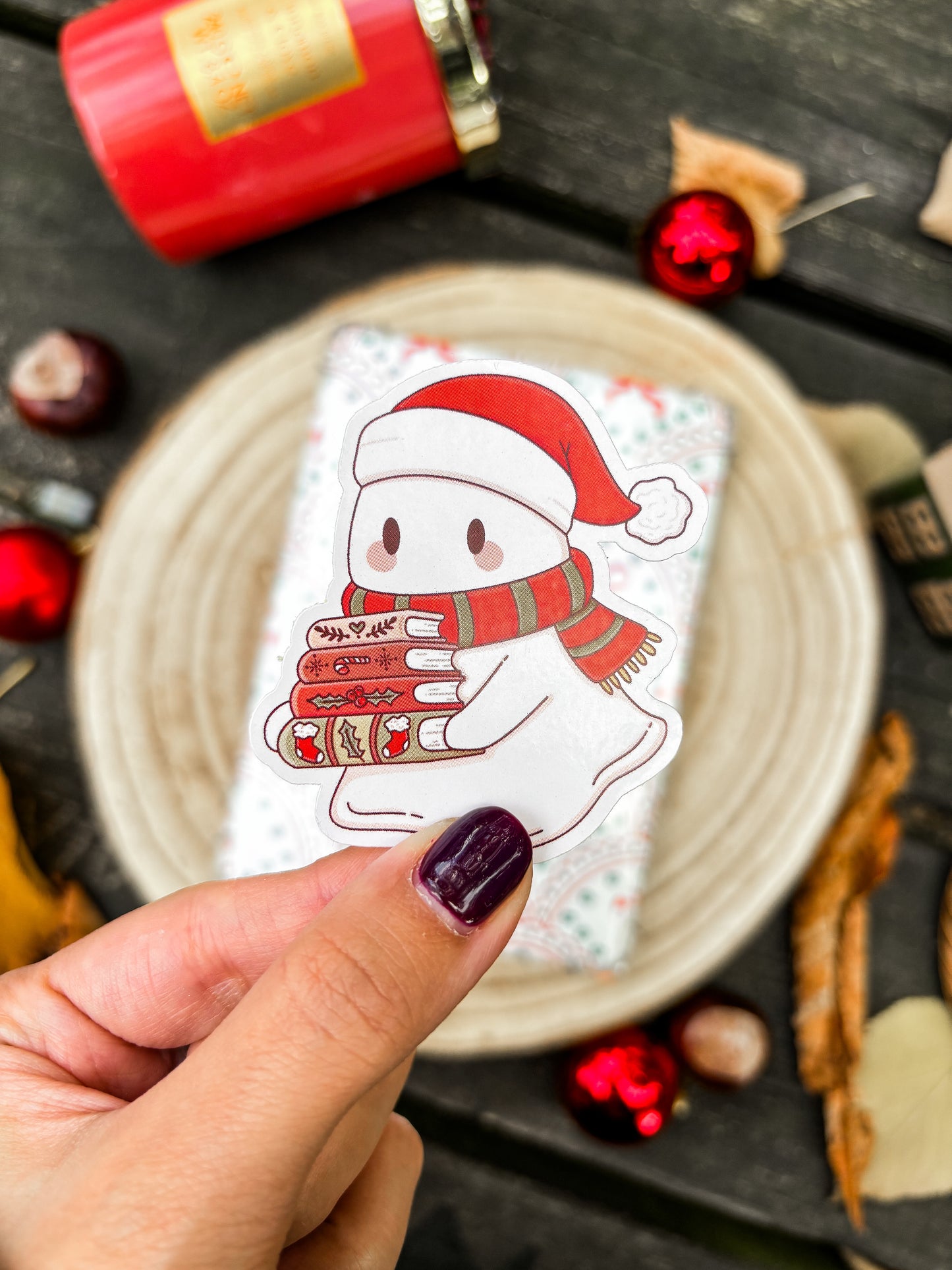 Christmas Bookish Ghoul Vinyl Sticker