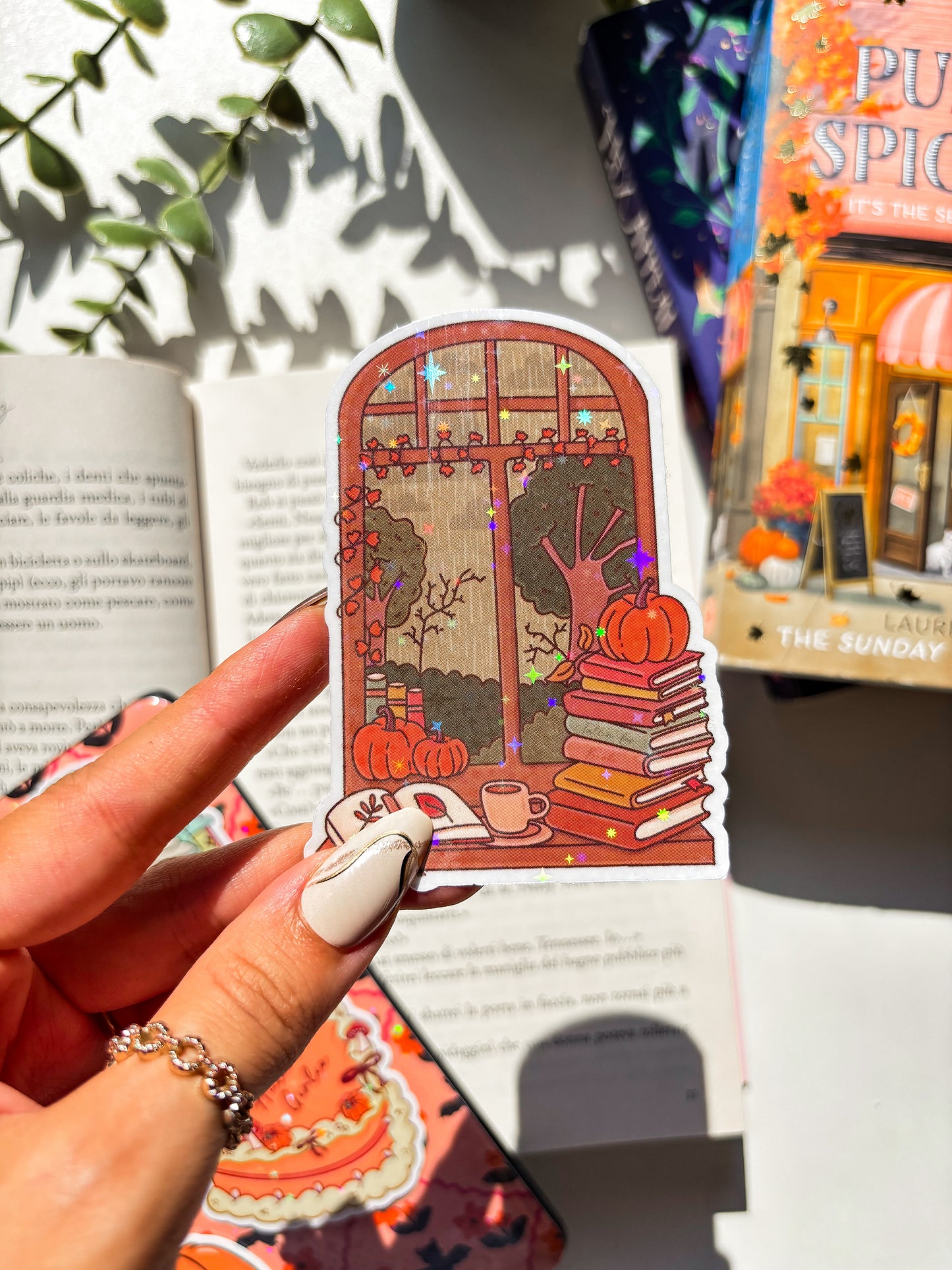 Cozy Fall Bookish Window Vinyl Sticker