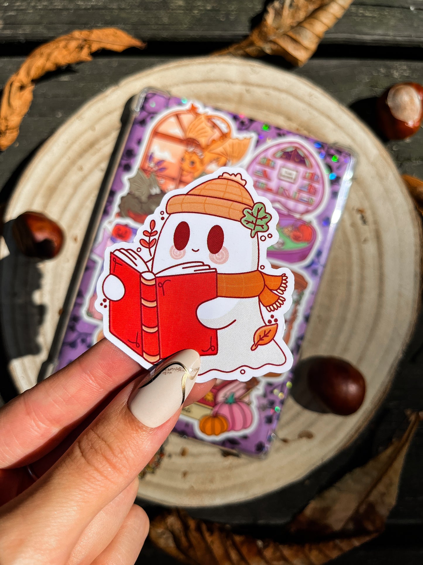 Spooky Bookish Ghost Vinyl Sticker