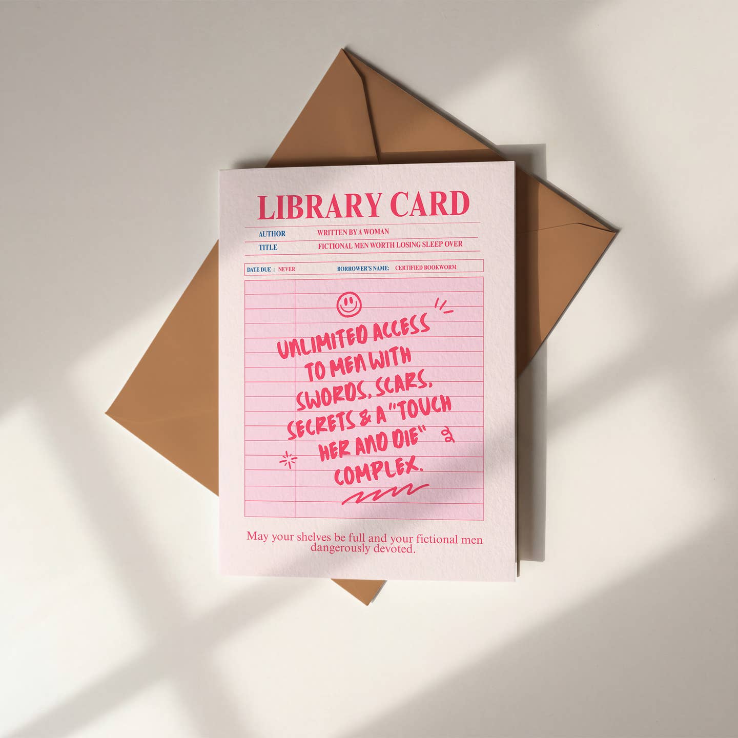 Bookish greeting card• library card, dark romance