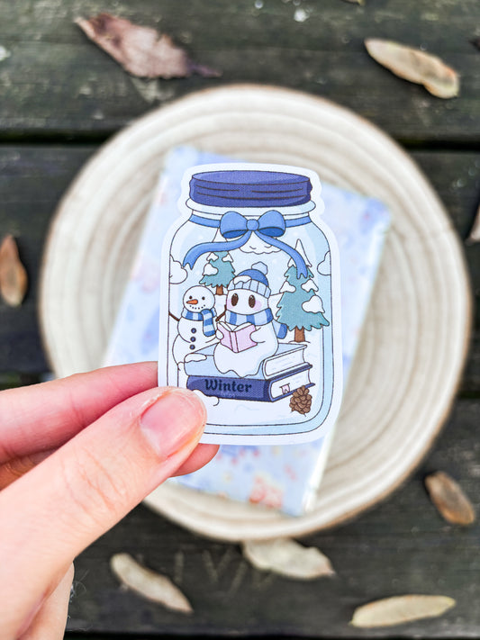 Winter Bookish Jar Vinyl Sticker