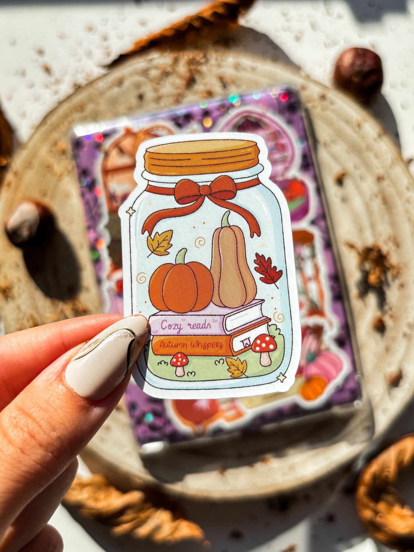 Fall Bookish Jar Vinyl Sticker