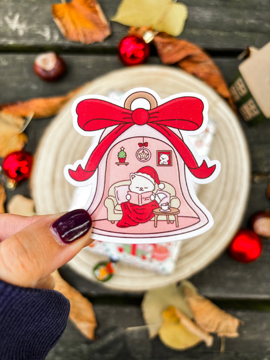 Holiday Bookish Cat Vinyl Sticker