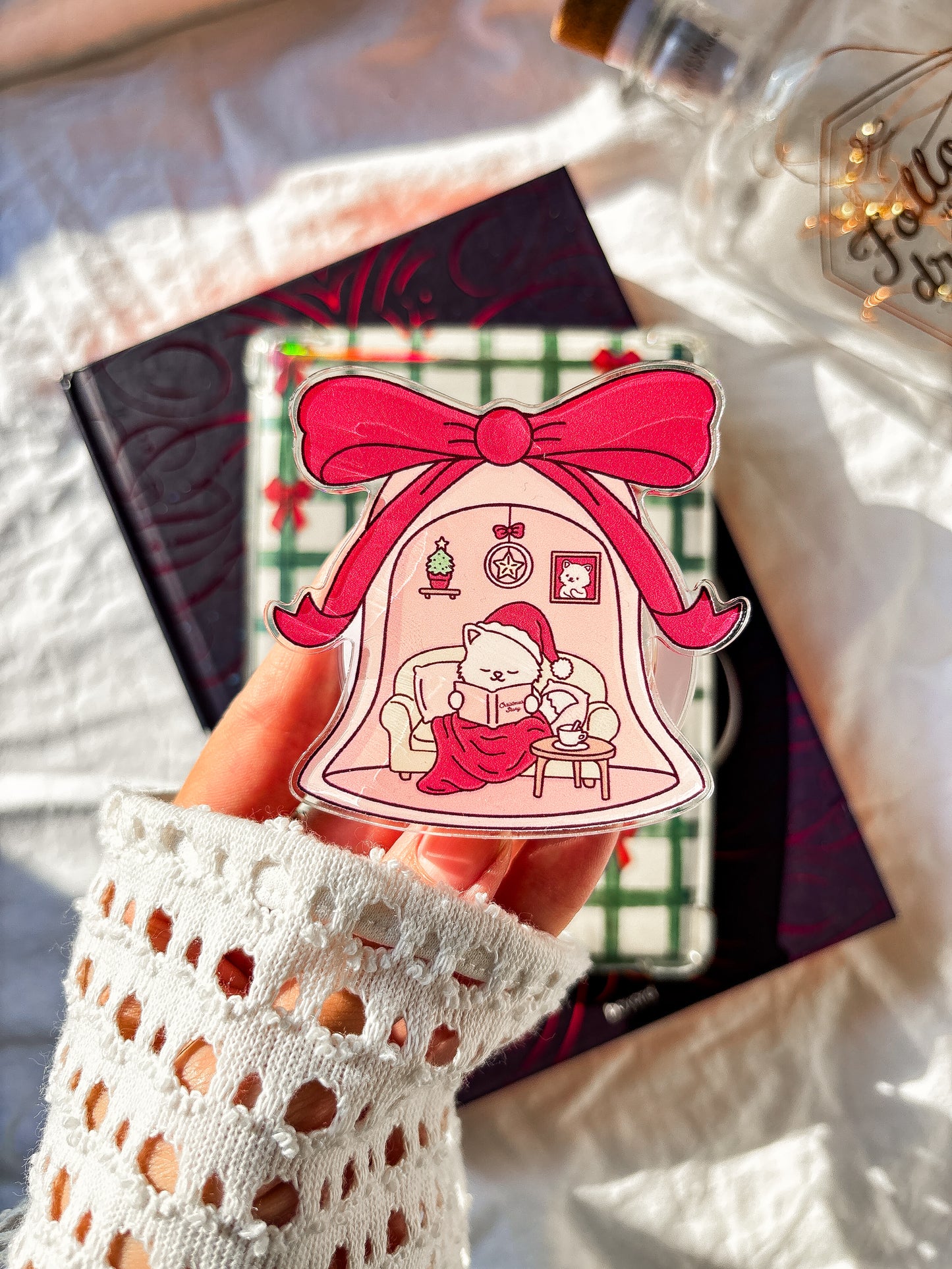 Holiday coquette kindle Magnetic grip cute bookish cat