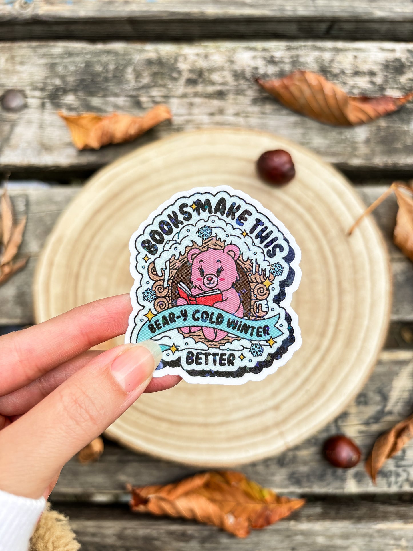 Cute bookish bear Sticker winter kindle sticker