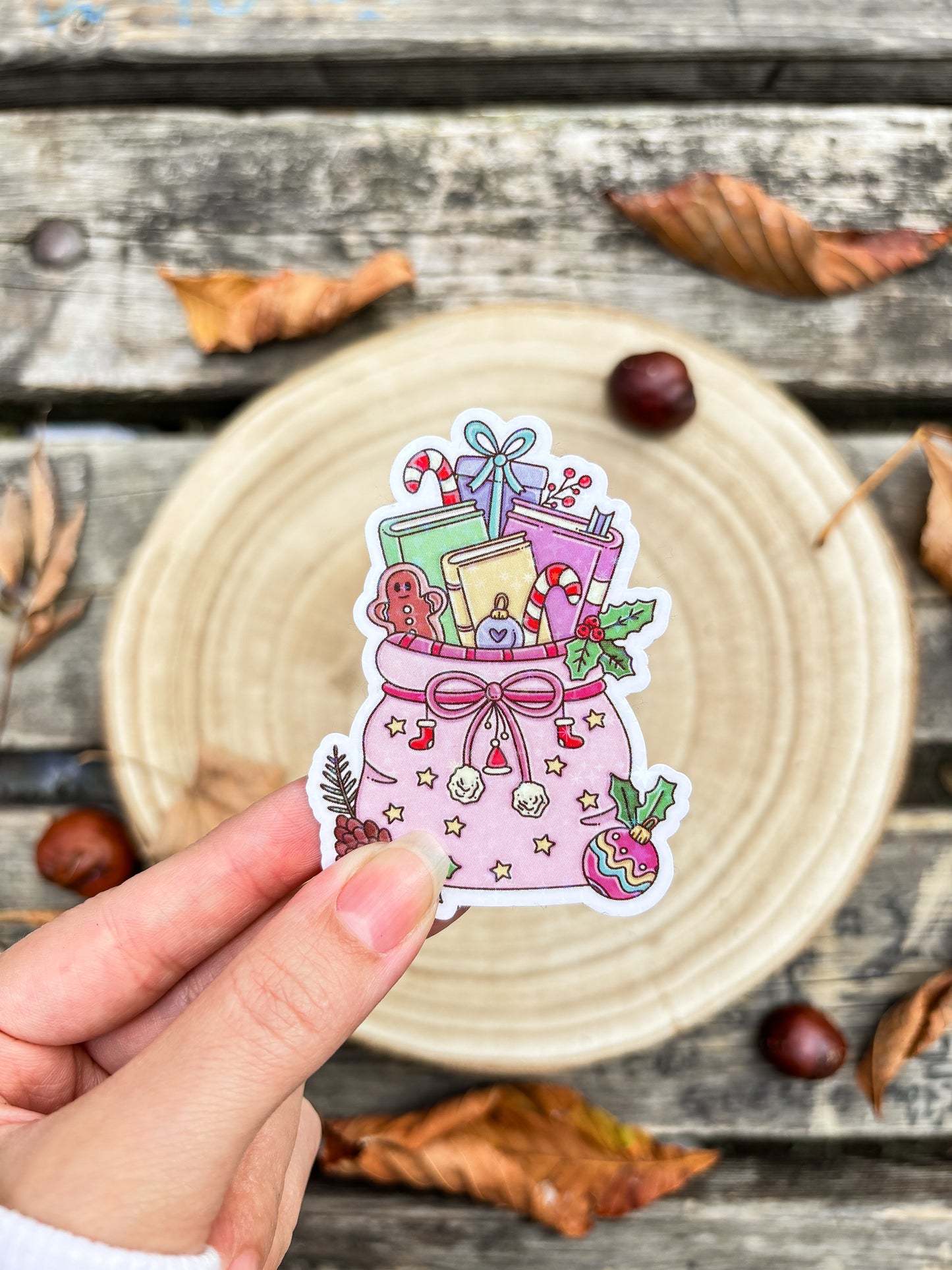 Holiday bookish vinyl Sticker Christmas kindle sticker