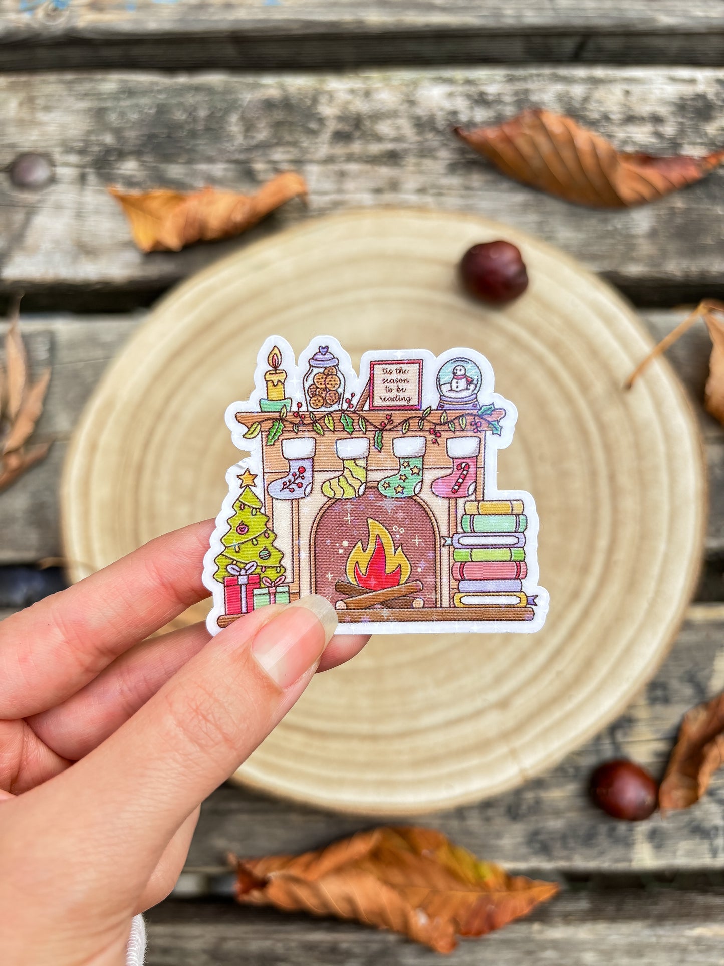 Christmas bookish fireplace Vinyl Sticker holiday kindle sticker